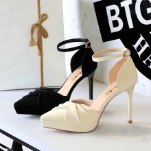 2331-1欧美风宴会高跟鞋细跟尖头蝴蝶结防水台中空一字带高跟凉鞋