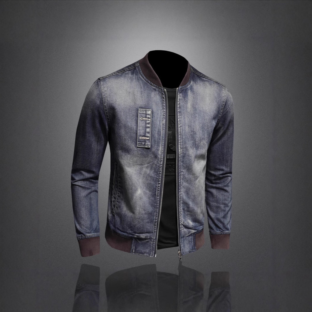 High-End Retro Stand Collar Trendy Brand Spring Autumn New European And American Motorcycle Jacket Men's Stylish Denim_voghion.com