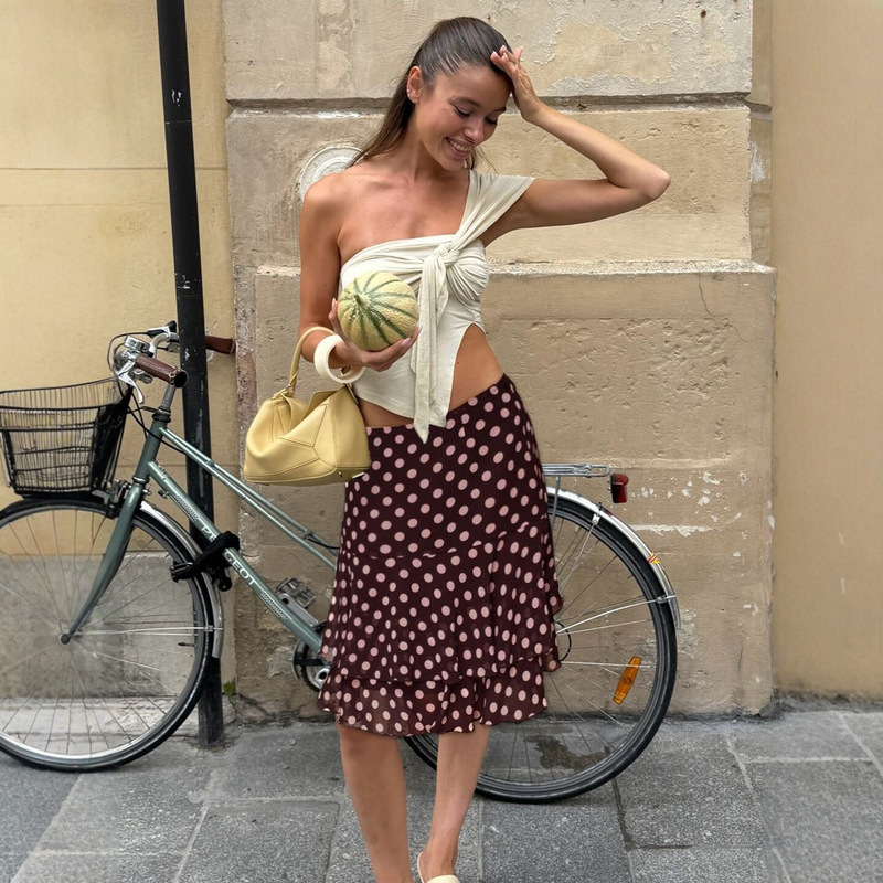 Cross-Border French-Style Polka Dot Irregular Ruffle Skirt, New Autumn Model, Foreign Trade Elegant Mid-Length Mesh Skirt Cross-Border French-Style Polka Dot Irregular Ruffle Skirt, New Autumn Model, Foreign Trade Elegant Mid-Length Mesh Skirt