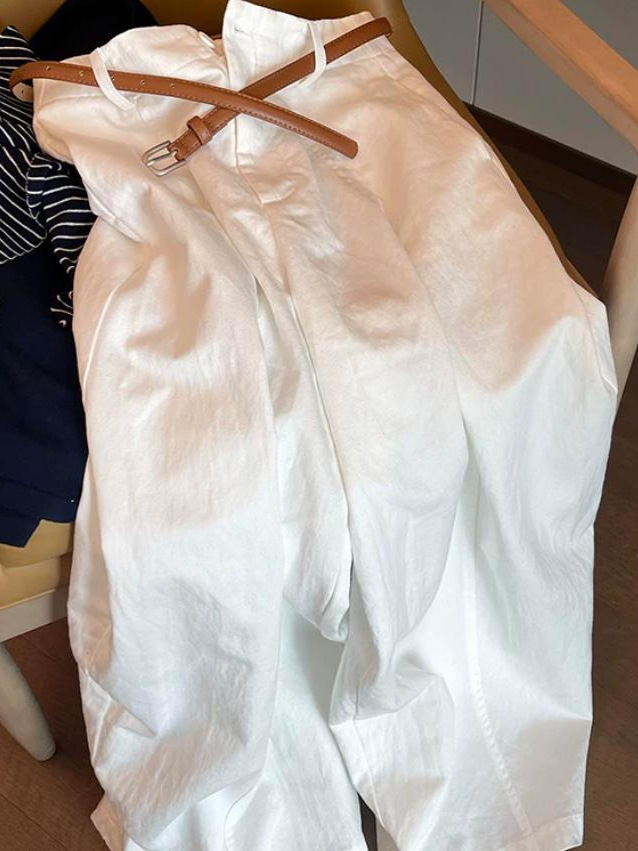 Quần culottes nữ ống rộng cạp cao chất liệu tencel mềm mại phong cách Hàn Quốc — Xanh lông mòng đen, màu trắng