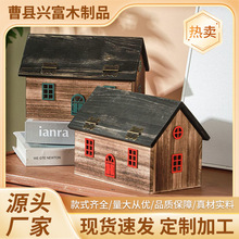 创意小房子实木纸巾盒桐木制复古抽纸盒家居摆件酒店餐巾纸木盒
