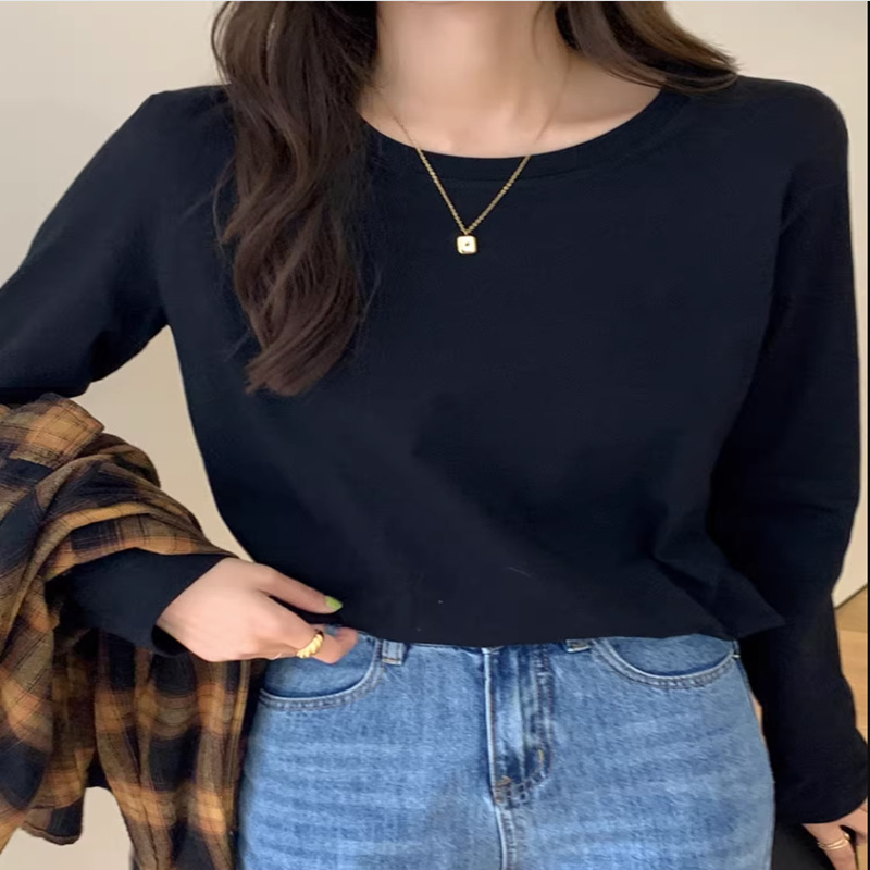 Damen Langarm T-shirt Aus Reiner Baumwolle Weißer Lockerer Pullover_voghion.com