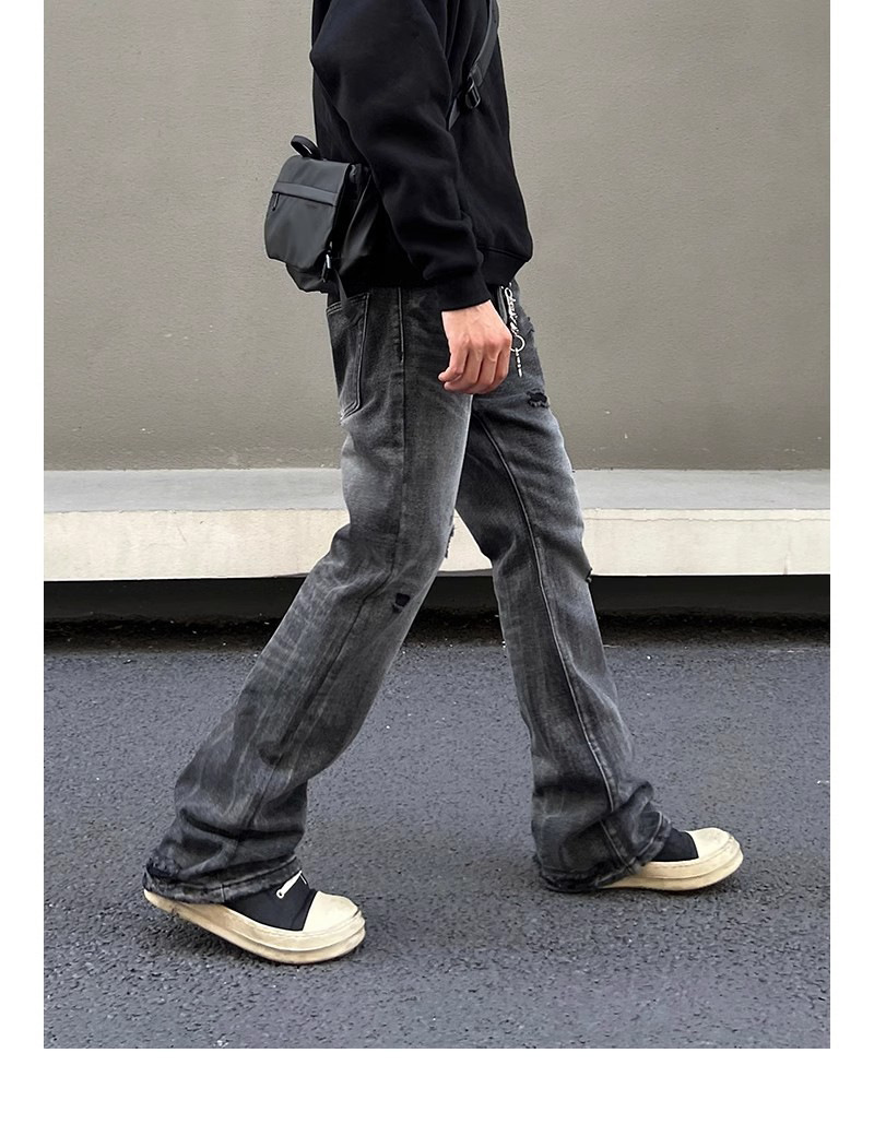 boy European And High Vibe Slim Fit Washed Ripped Jeans Unisex American Street Style Trendy Design Pants_voghion.com