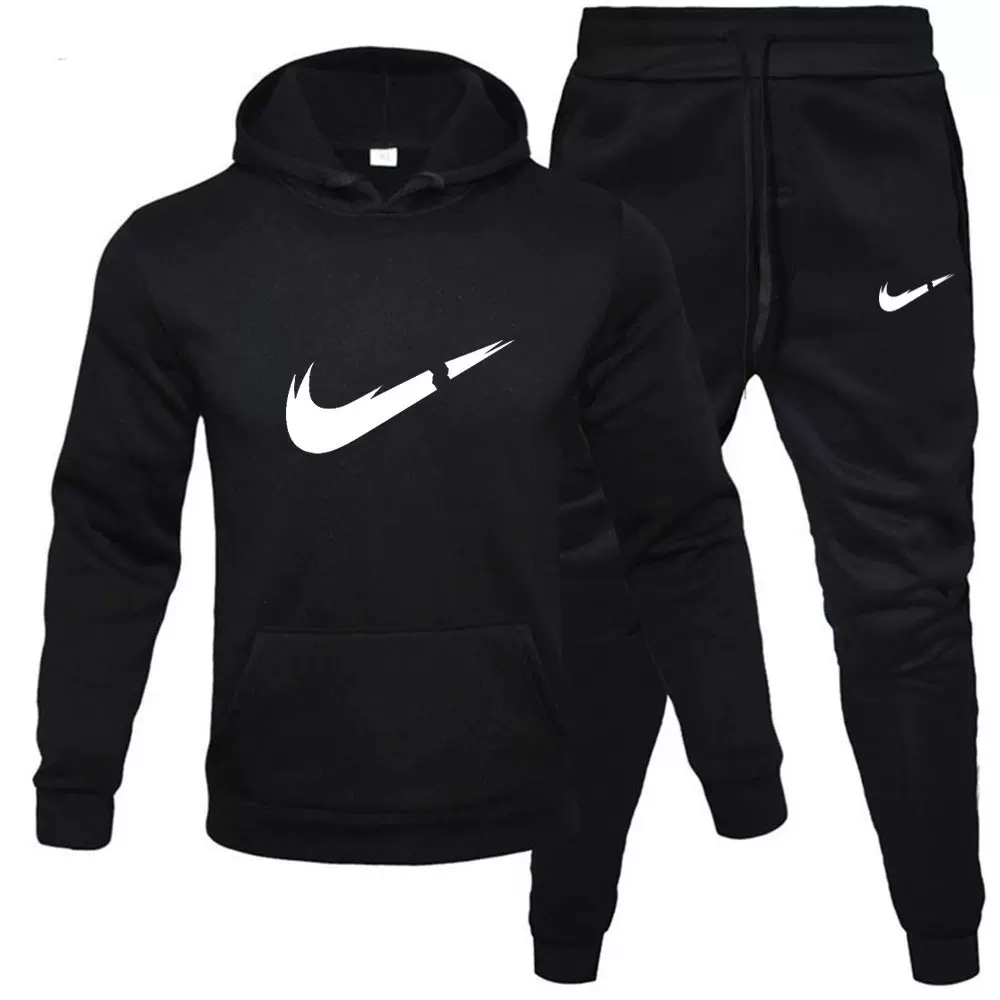 跨境男女式时尚休闲连帽加绒卫衣运动套装冬季连帽情侣卫衣印花现