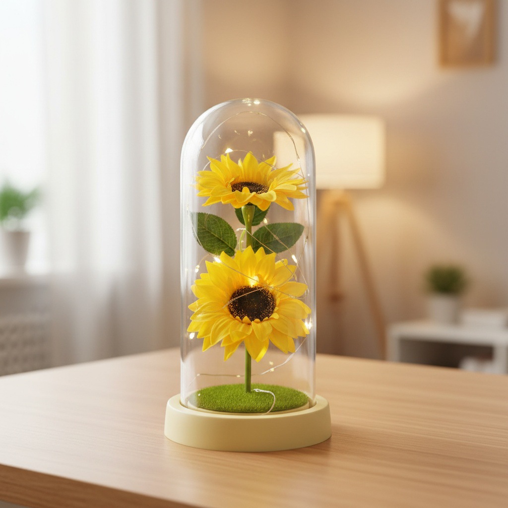 Girasoles transfronterizos jabón eterno flores jabón vidrio cubierta regalo del día de la madre decoración de la noche luces regalos de graduación temporada