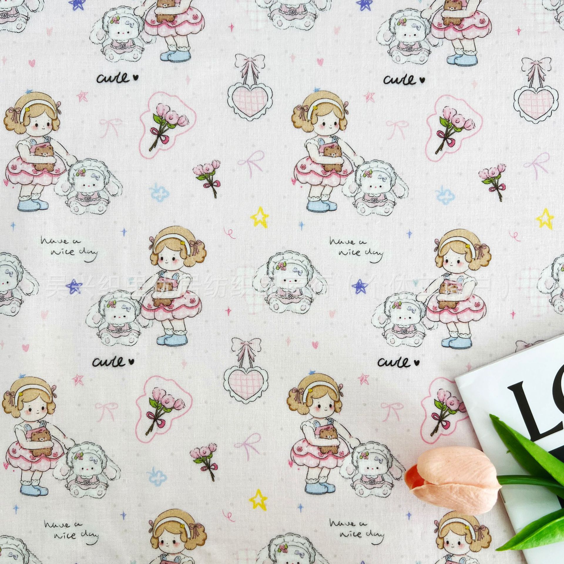 纯棉双层纱布数码印花布料全棉百家布口水巾面料家居女装童装箱包