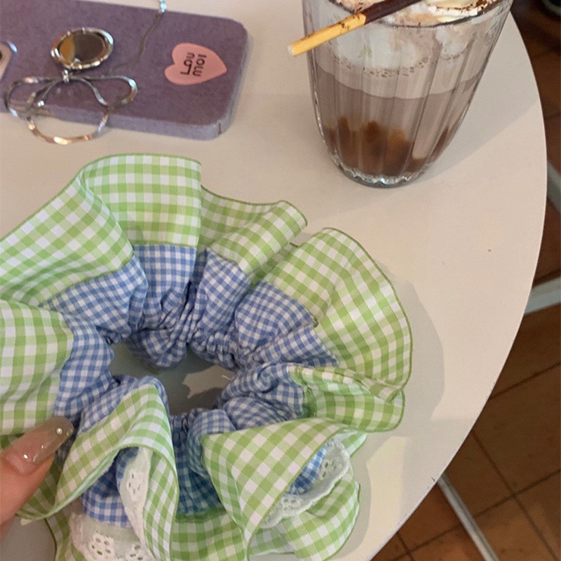 Encaje lazo para el cabello de intestino grueso de doble capa ins coreanos cuerda para el cabello de intestino grueso fresco y dulce en la parte posterior de la cabeza accesorios para el cabello femenino