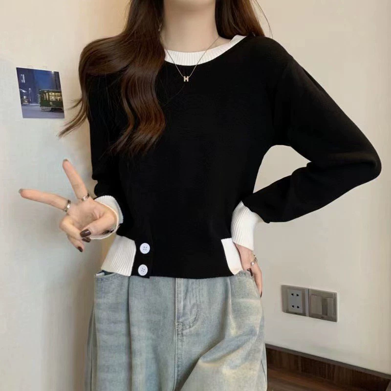 Короткий рукав, весенний свитер, круглый ворот, slim fit