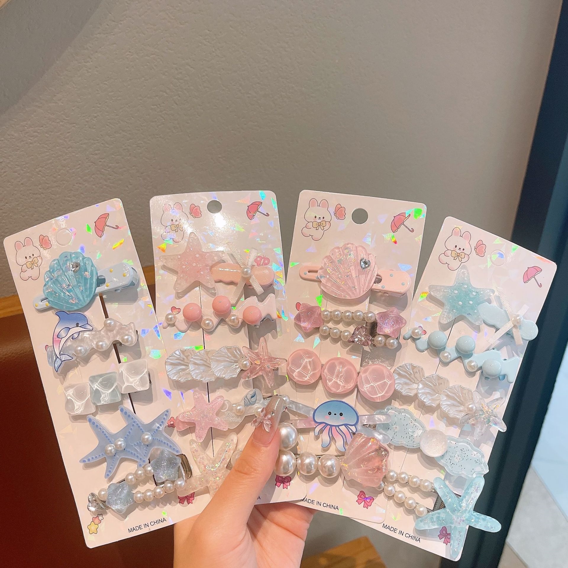 Niños de verano estrellas de mar conchas de mar lindas pinzas de cabello pinzas de boca de pato pinzas de cabello perlas pinzas de cabello niños al por mayor