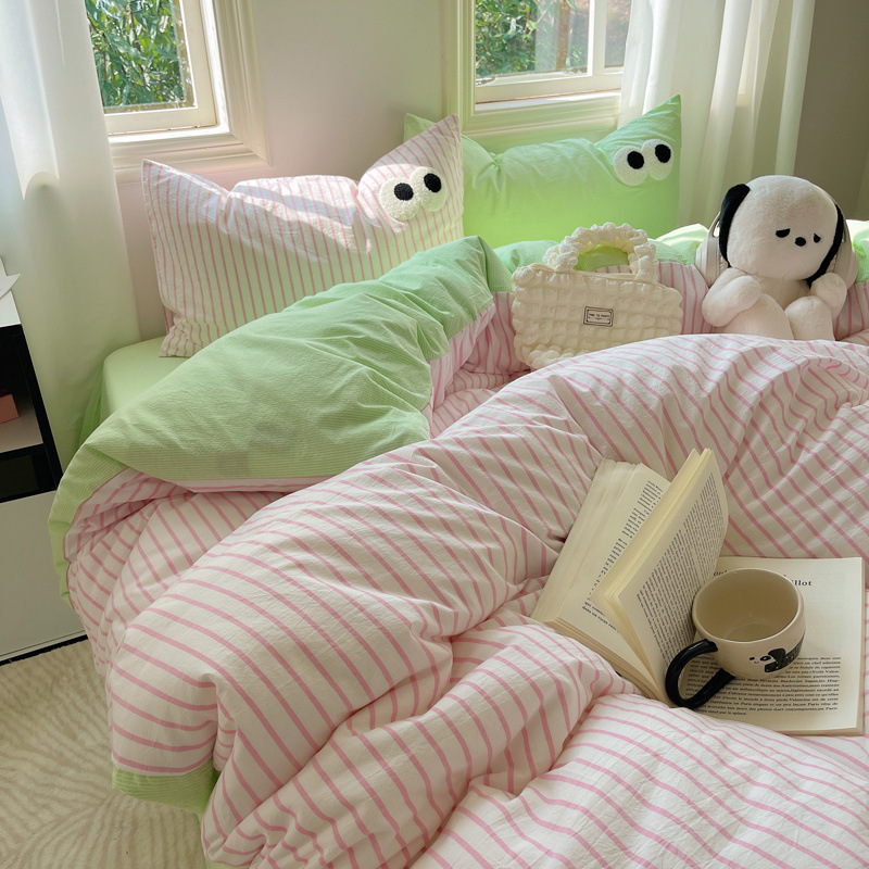 Juego de cama de algodón grueso de cuatro piezas 2025 nuevo estilo dormitorio de otoño e invierno sábanas de algodón funda edredón Juego de cama de tres piezas 4