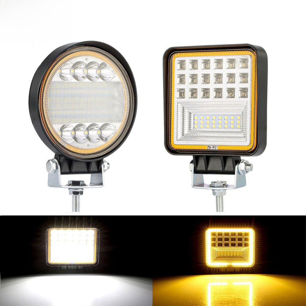 Cross-border exclusive 4-inch 126W automotive LED work light with yellow ring for truck, excavator, square modification light