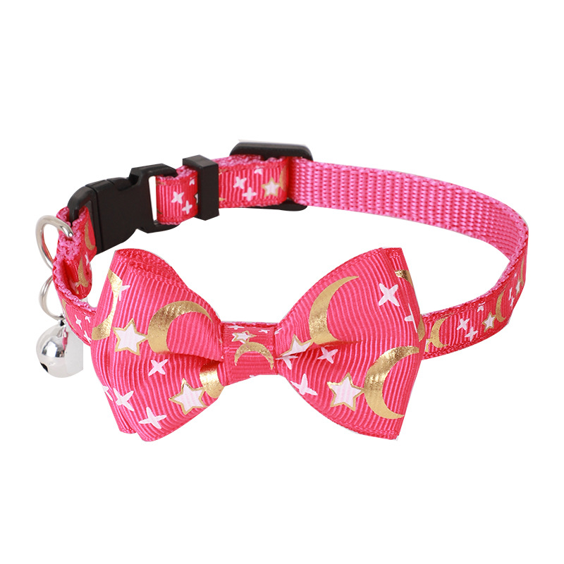 Nuevo collar de mascotas estampado de oro correa arco estrella luna collar de gato collar de perro. Gato de vacaciones lujoso
