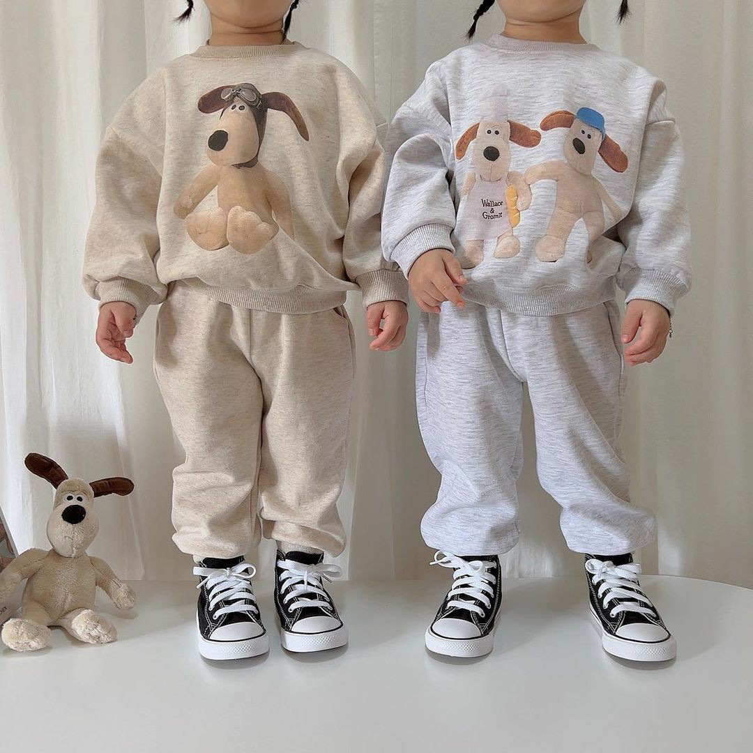 Kinder 2023 Neue Herbst Jungen und Mädchen Koreanische Freizeit Hund Pullover Zwei Stück Baby Set_voghion.com