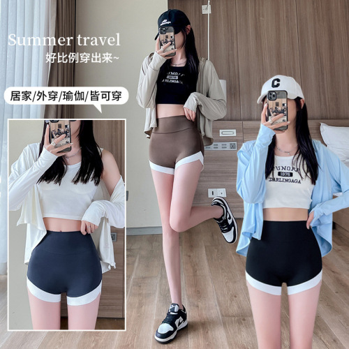 Three-point shark pants yoga sports shorts spliced ​​safety pants for women summer high-waisted contrasting color tight butt-lifting yoga pants