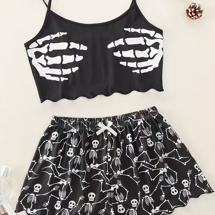Cross-Border Foreign Trade Halloween Home Wear New Sexy Bikini Split Suspender Pajamas Women's Printed Two-Piece Set Cross-Border Foreign Trade Halloween Home Wear New Sexy Bikini Split Suspender Pajamas Women's Printed Two-Piece Set