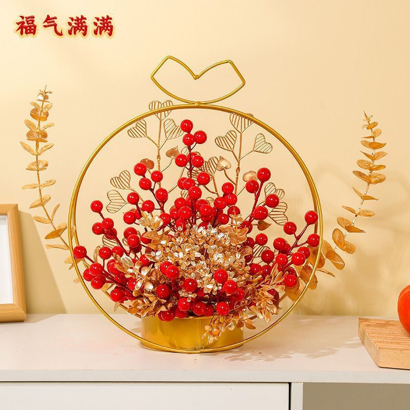 简约金属插花花篮北欧铁艺婚庆春节装饰花篮桌面装饰摆件网红花架