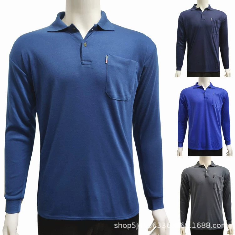 Мужская рубашка-поло с длинными рукавами, весна и осень, тонкая футболка с лацканами для среднего и пожилого возраста, уличный киоск, объем для бега, повседневный однотонный топ, оптовая продажа