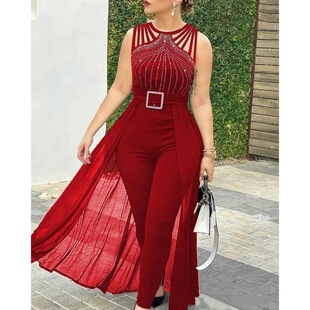 F 84406 Sleeves Lace-Up Jumpsuit �o�佉���B�wѝ �羳