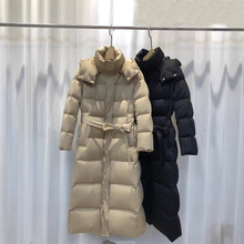 爆款时尚羽绒服女过膝冬季连帽收腰显瘦修身中长外套加厚95鹅绒服