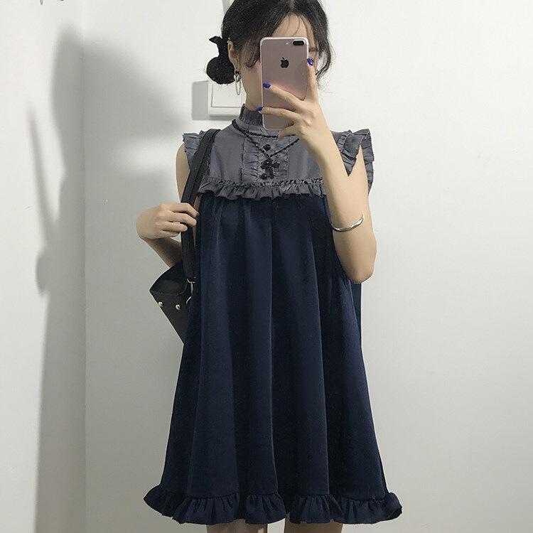 Starry Sky Train and White's Travel Japanese-Style Cosplay Costume Short Dress for Petite Women, Cute Sleeveless Dress