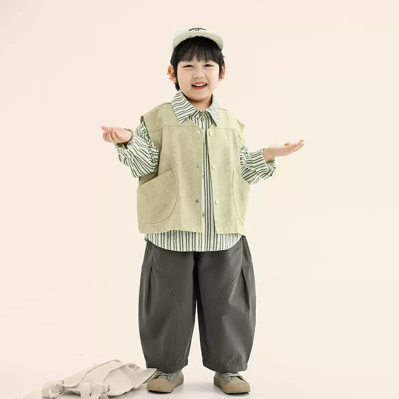 畅果服饰男童马甲春装新款儿童日韩系外穿马夹中小童凹造型上衣