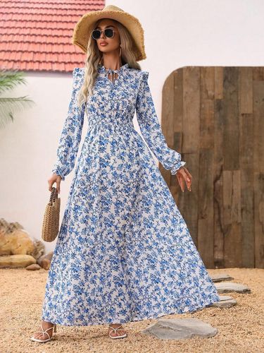 Live-shooted in stock, foreign trade cross-border independent station 1688, export order 2025 hot-selling Western and European floral long-sleeved long dress