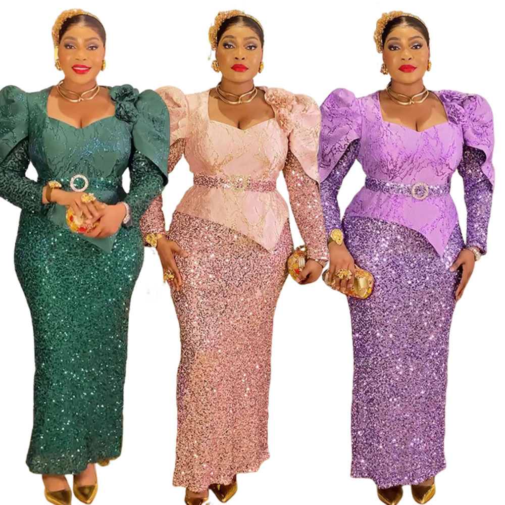 Cross-Border Foreign Trade Aliexpress Plus Size Women's Autumn New Heavy Sequin Fishtail Skirt High Waist Party Evening Dress