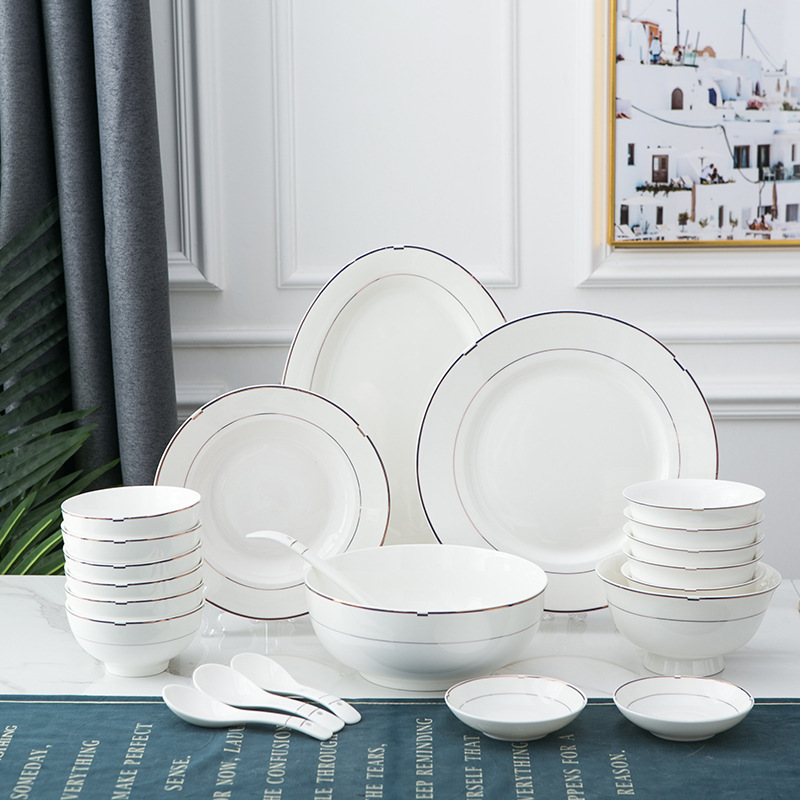 Spare parts wholesale fashion double-line tableware factory direct sales can add logo home hotel ceramic rice bowl dish plate
