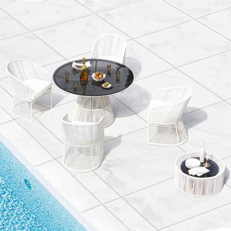 Mesa y silla al aire libre patio al aire libre impermeable protección solar ratán muebles combinación balcón ocio ratán Silla de tres piezas conjunto