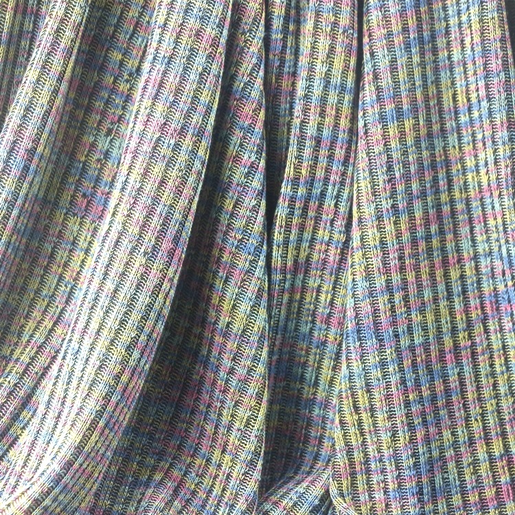 锻彩罗纹布针织纬编段彩棉涤黑纱CVC粗针3x2罗纹布料服装面料色织