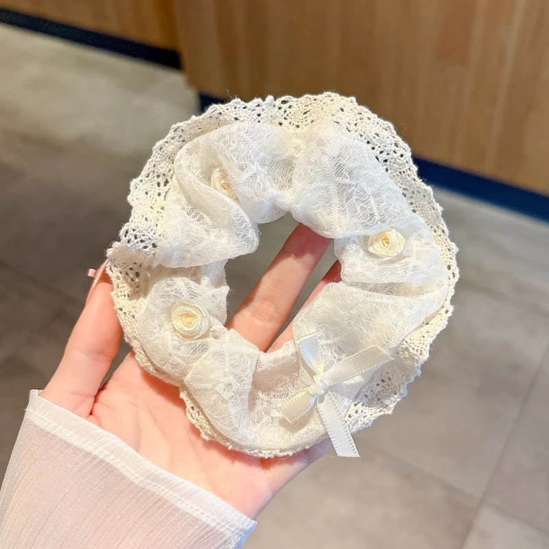 Anillo de cabello de intestino grande colección de anillo de cabello simple y fresco super inmortal flor triturada encaje adornos para el cabello popular cuerda de cabello al por mayor