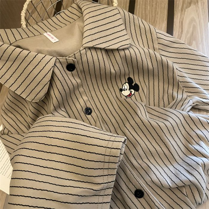 Primavera y otoño pareja pijama de nube de algodón nuevo Mickey rayas de dibujos animados fuera de vestir para hombres set de ropa de casa