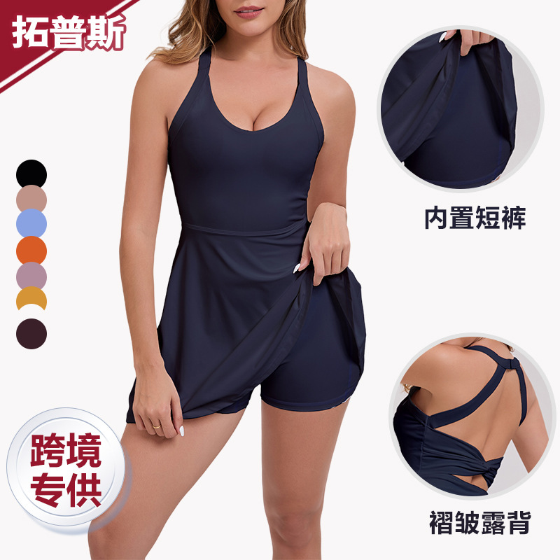 Cross-Border Summer Sleeveless Nude Sports Dress Lined Shorts Anti-Light Quick-Drying Fitness Golf Tennis Skirt