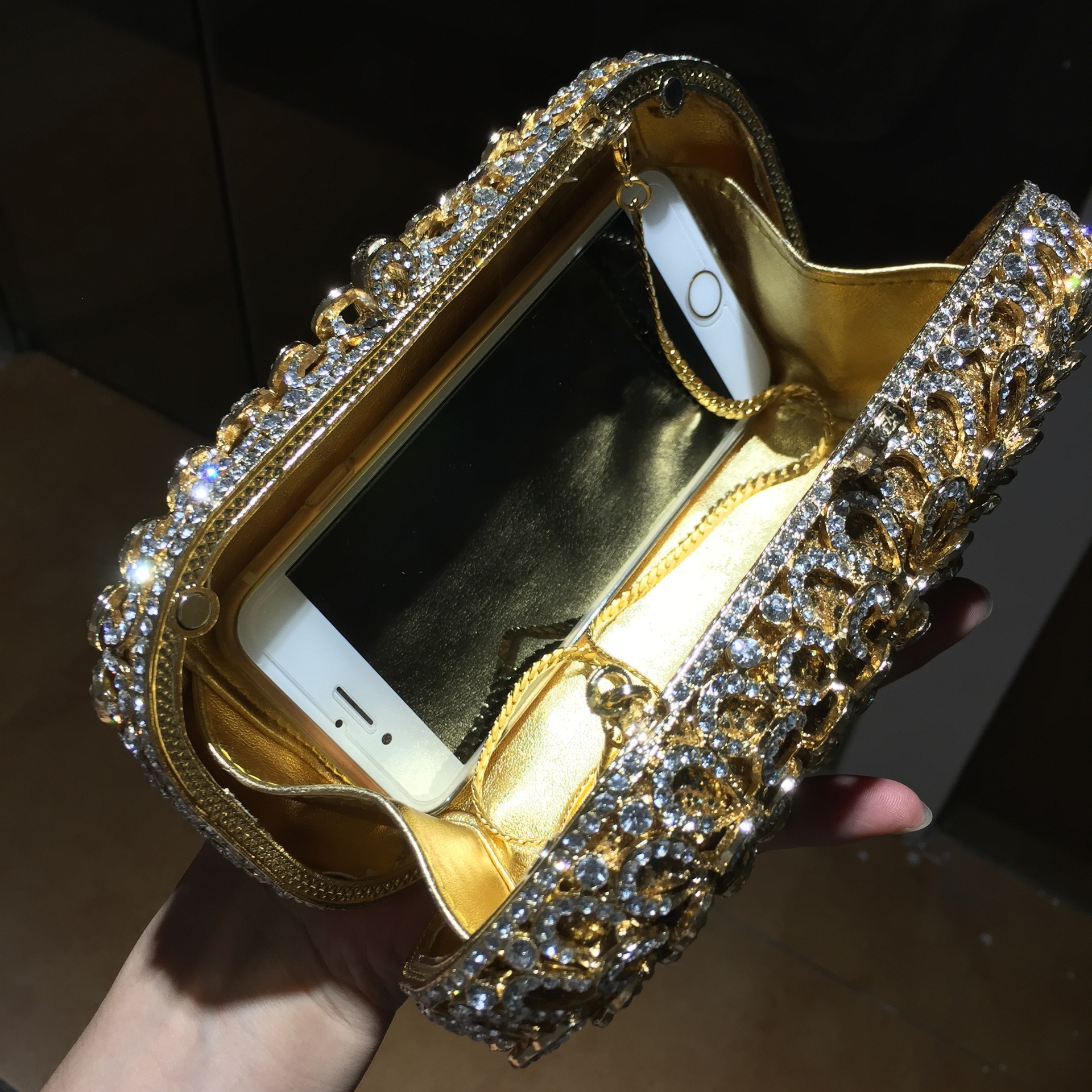 * BL087 AliExpress bolso de diamante de cristal de metal de aire bolso de cena bolso de diamantes bolso dorado de plata