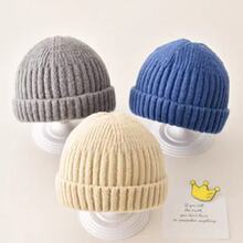 婴儿帽子秋冬婴幼儿瓜皮帽可爱超萌男女宝宝个性纯色百搭毛线帽潮