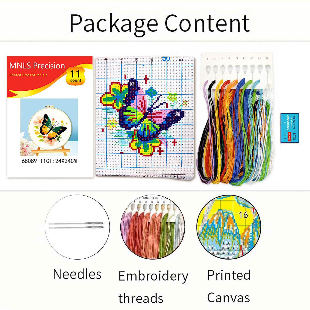 Kit de punto de cruz transfronterizo con cuatro mariposas, venta directa de fábrica, kit de punto de cruz impreso DIY para principiantes, hecho a mano.