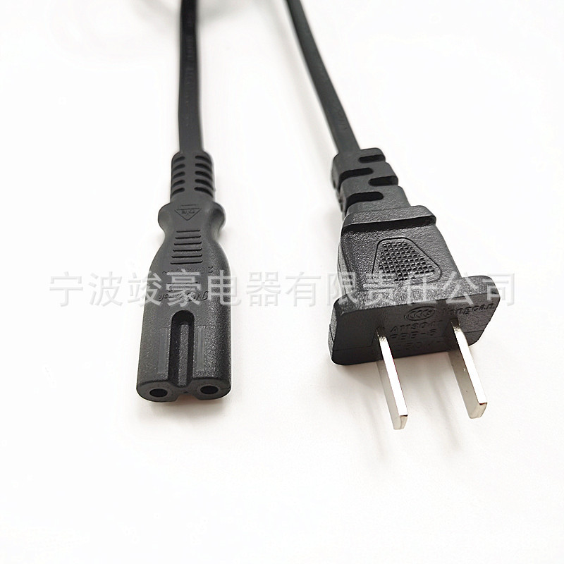 国标电源线两芯八字尾纯铜两插8字尾带卡槽AC相机弯头国标电源线