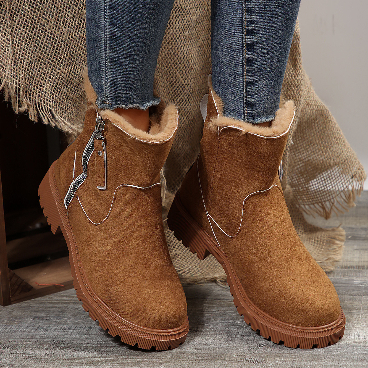 Sneeuwlaarzen dames trend winter nieuwe korte buis suède katoenen schoenen bont een_voghion.com