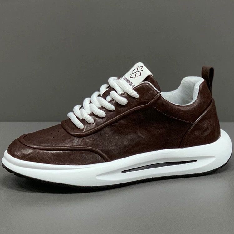 Men's Shoes 2025 Spring New Thick Sole Non-slip Soft Sole sneaker Casual Leather Solid Color All-match Increased Foreign Trade