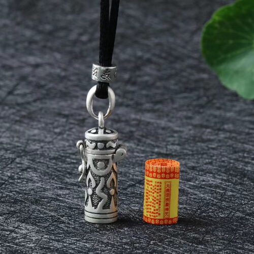 S990 Solid Silver Jewelry, Personalized Minimalist Thai Silver, Unisex Mini Leng Yan Chorus Gau Box Scripture Pendant, Pure Silver Pendant