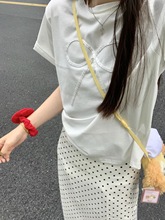韩系简约套装立体蝴蝶结T恤白色短袖女夏季波点半身裙时尚两件套