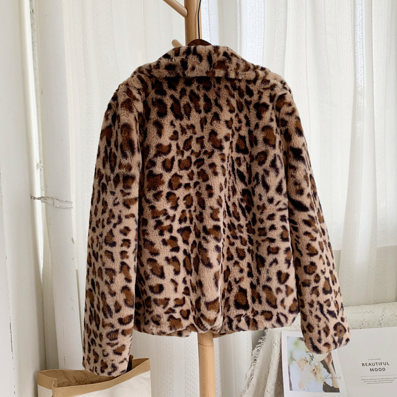 Dames luipaardprint imitatiebont jas herfst en winter_voghion.com