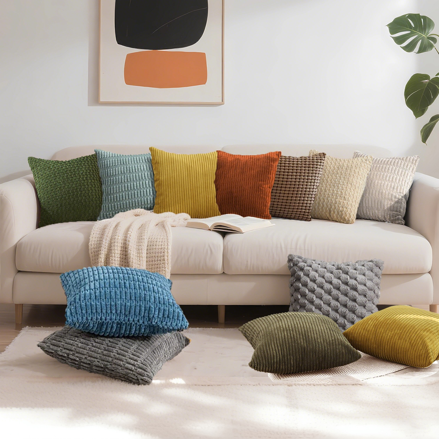 Cross-Border Corduroy Pillowcase Solid Color Sofa Cushion Corn Wheat Ear Popular Office Pillowcase Simple Ready Stock