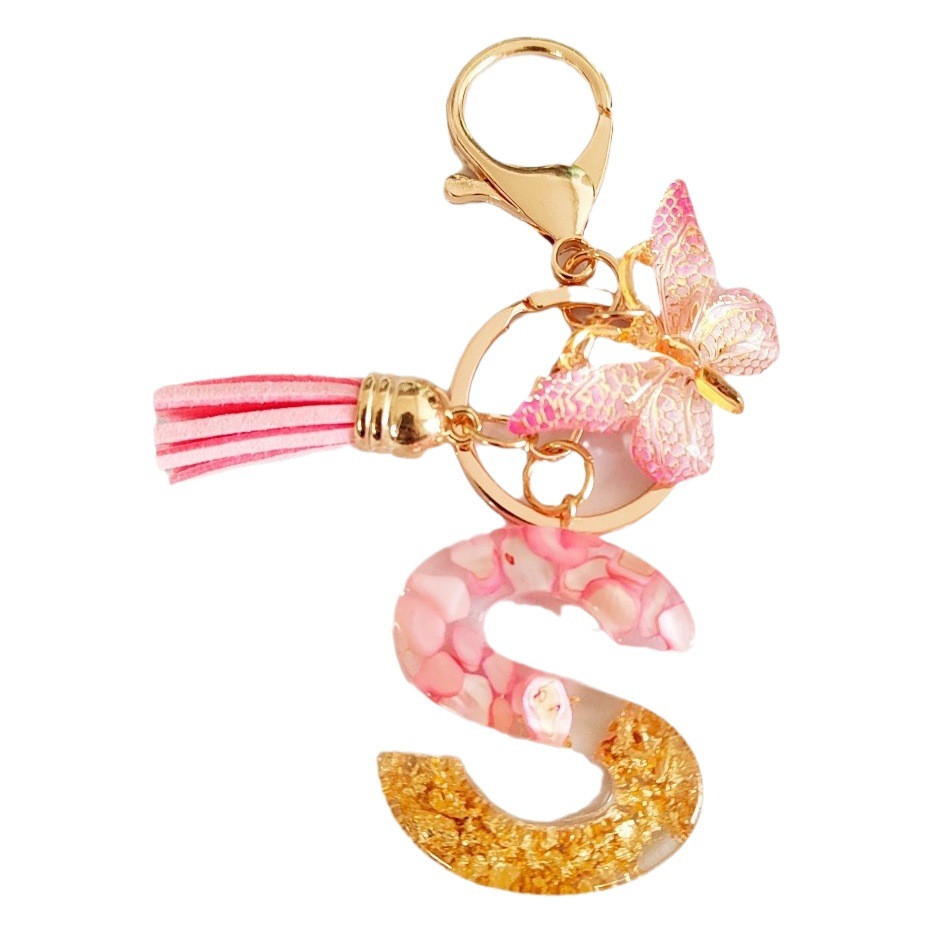 Caliente nueva carta creativa llavero colgante resina epoxi letra mariposa accesorios de la joyería clave colgante