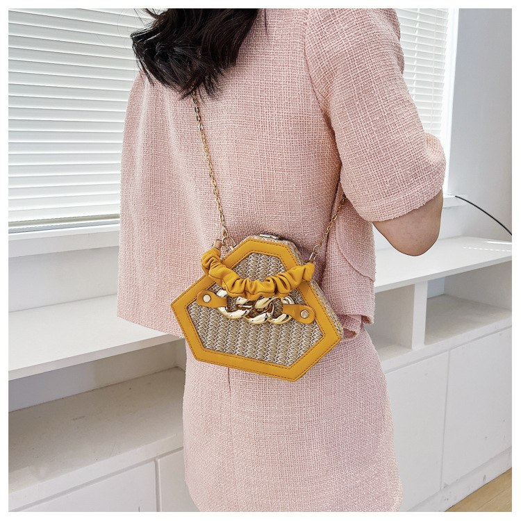 Women's Gender Women's Small Straw Geometric Classic Style Lock Clasp Straw Bag