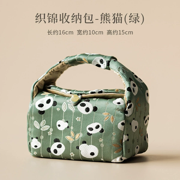 Woven cotton storage bag-Panda (green)