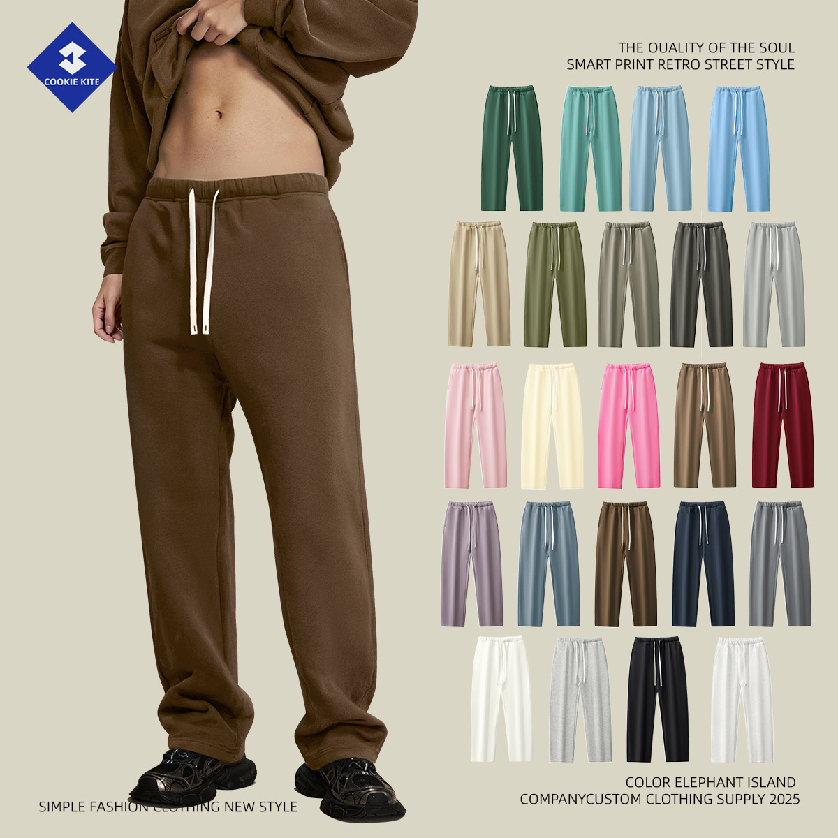 Cai Xiang Island Men's Clothing | Cross-Border American-Style 350g Fleece-Lined Men's Straight-Leg Pants Autumn and Winter Solid Color Loose Casual Long Pants for Men