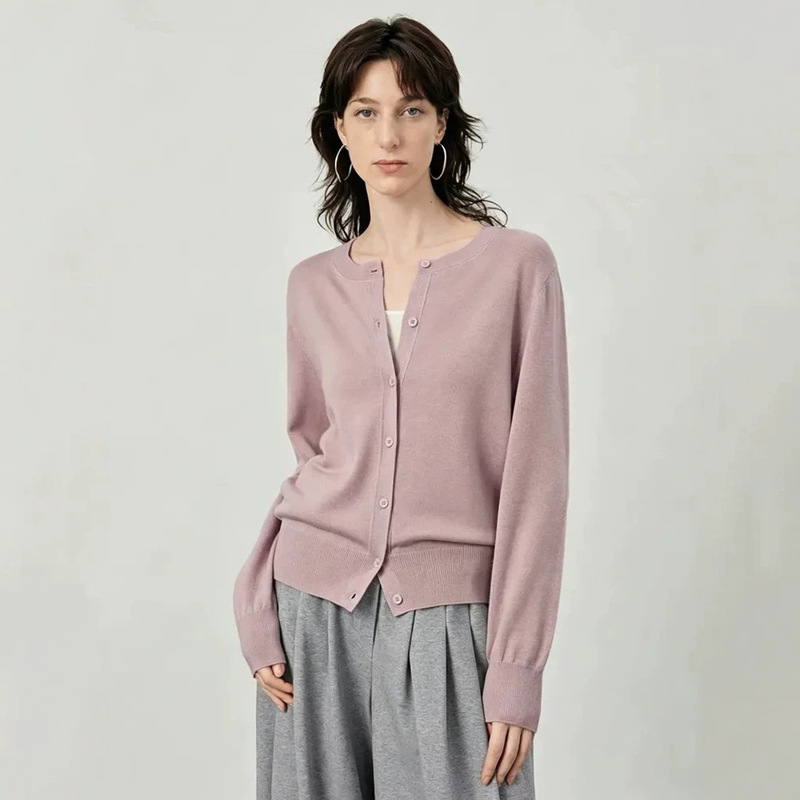 Cross-Border European and American Style Knitted Cardigan, Versatile and Elegant Thin Women's Top, Casual Round Neck Design, Women's Sweater Jacket