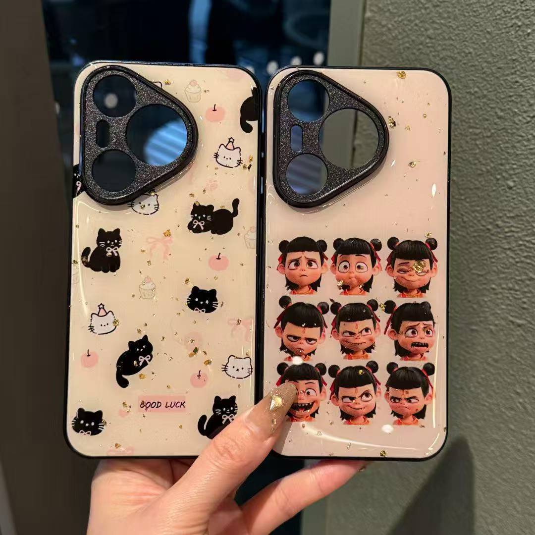 适用OPPORENO15金箔滴胶卡通手机壳A6PRO防摔精孔S30二合一套X300