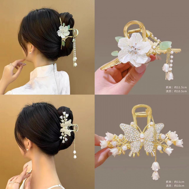 高級ネットセレブグリッパー、女性用大型蝶タッセルヘアピン、後頭部シャーククリップ、ヘアアクセサリー、ヘアピン|undefined